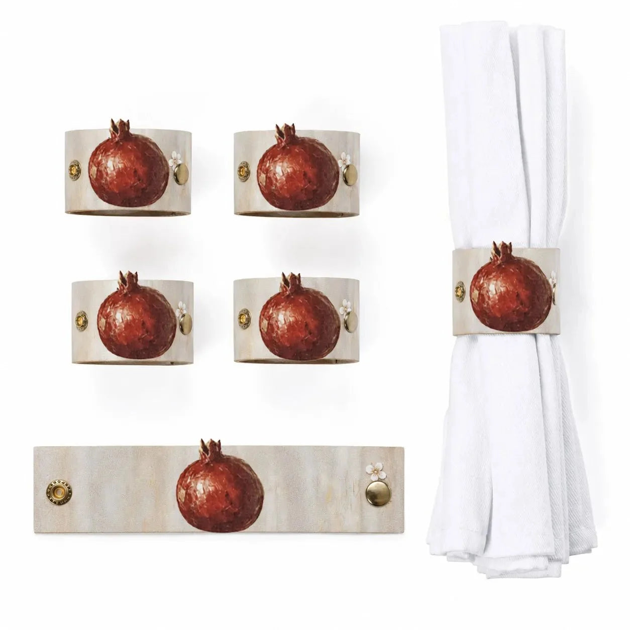 Rosh Hashana Leather Painted Pomegranate Napkin Wrap (4)