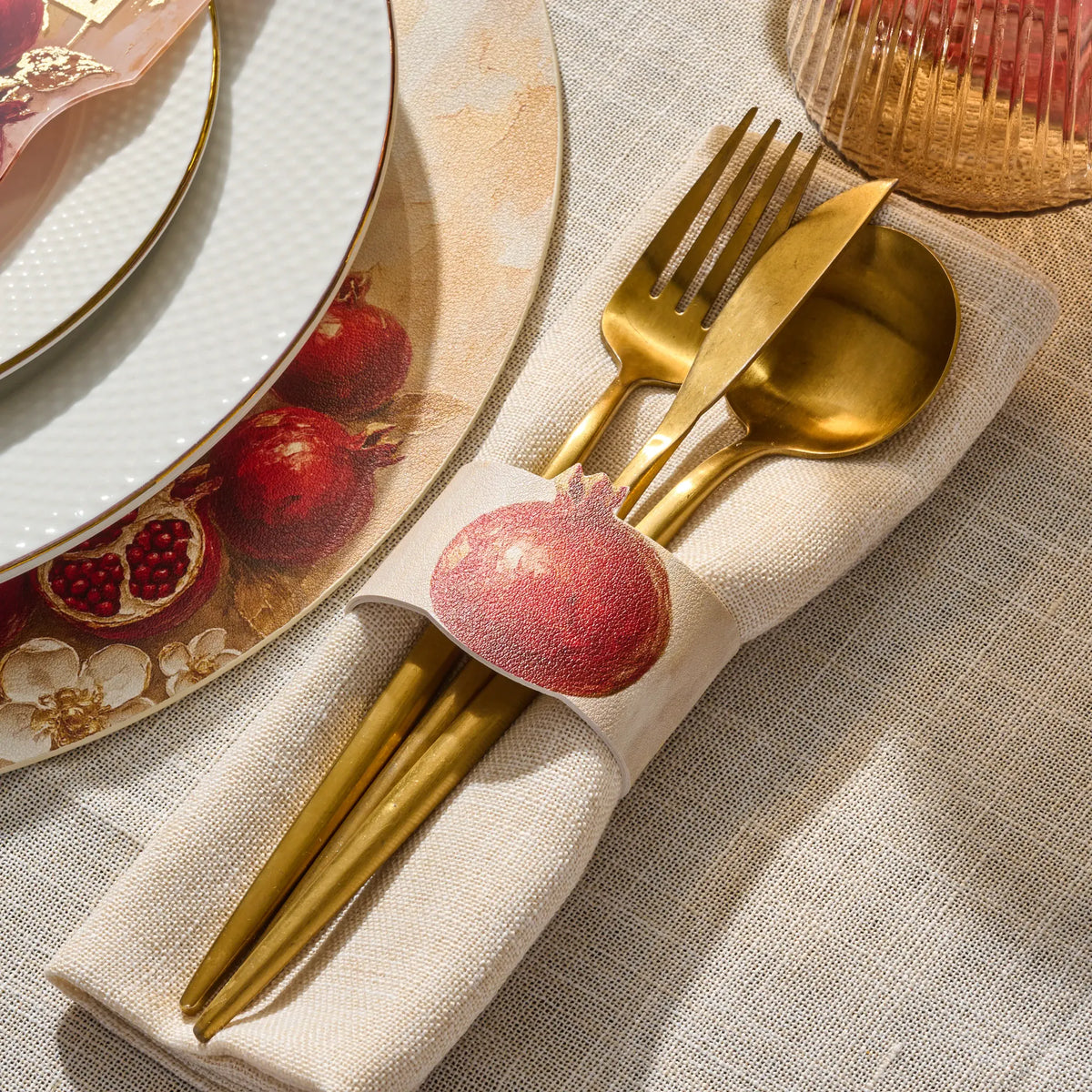 Rosh Hashana Leather Painted Pomegranate Napkin Wrap (4)