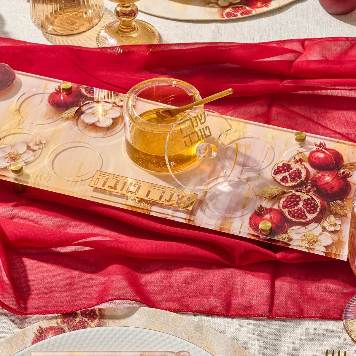 Rosh Hashana Painted Pomegranates Simanim Tray