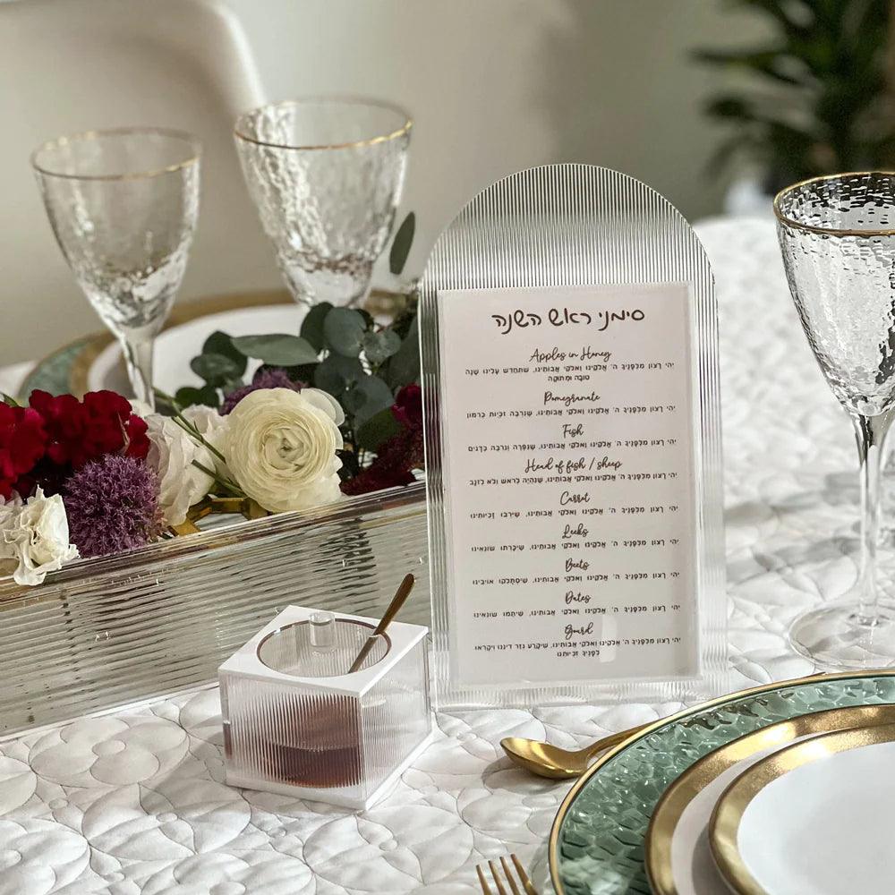 Wavy Lucite Simanim Card with Stand - Elegant Linen