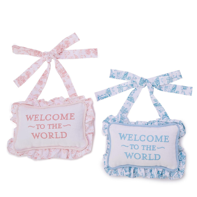 Welcome to the World Embroidered Ruffle Pillow Door Hanger