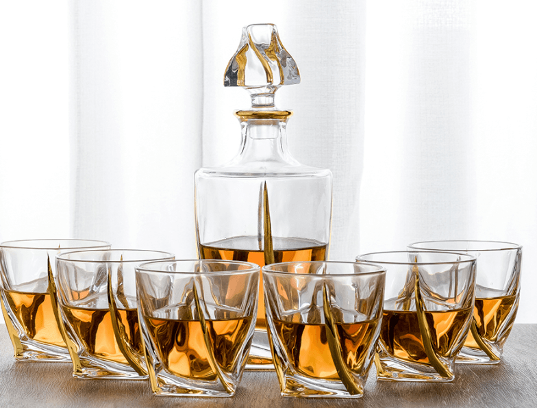 Abstract Design Crystal Decanter Set of 6 Cups - Elegant Linen