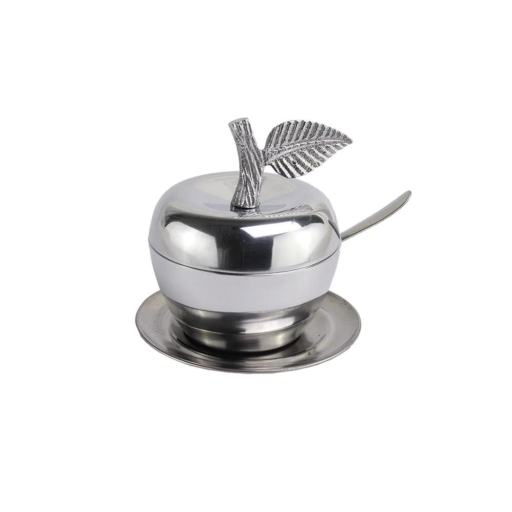 Aluminum Apple Shaped Honey Dish with Coordinating Spoon and Dish - Elegant Linen