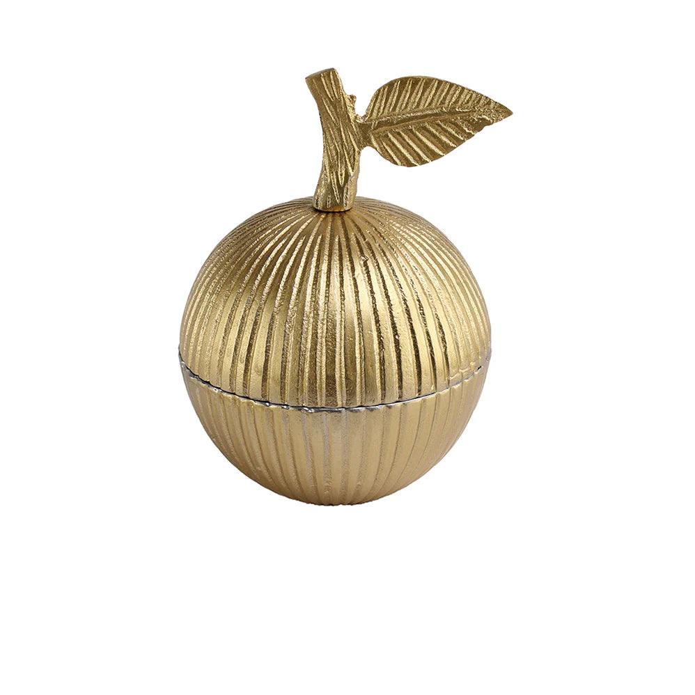 Aluminum Gold Textured Apple Shaped Honey Dish - Elegant Linen