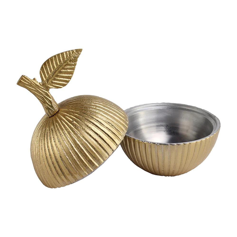 Aluminum Gold Textured Apple Shaped Honey Dish - Elegant Linen