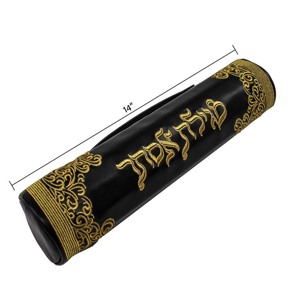 Black Leatherette Megillah Case Gold Royal Design - Elegant Linen