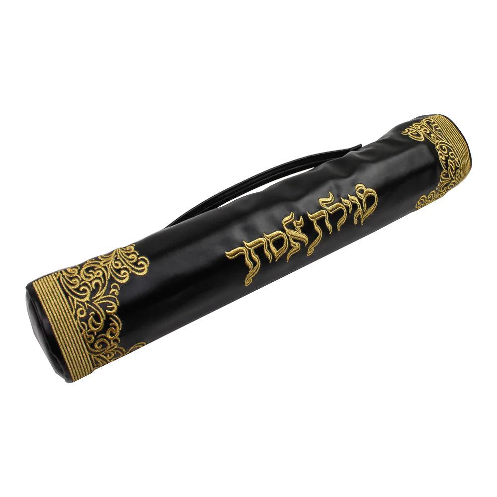 Black Leatherette Megillah Case Gold Royal Design - Elegant Linen
