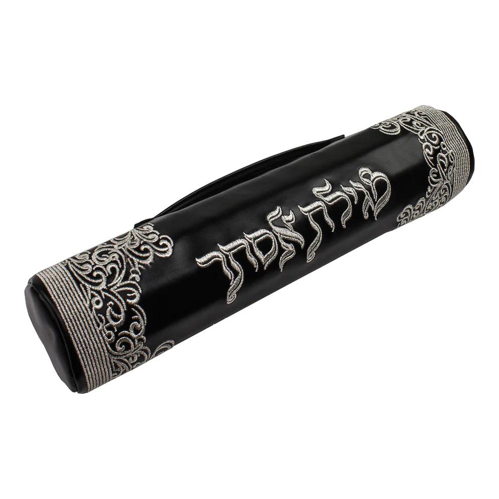 Black Leatherette Megillah Case Royal Design - Elegant Linen