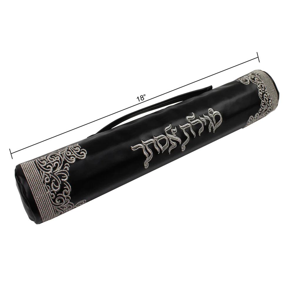 Black Leatherette Megillah Case Royal Design - Elegant Linen