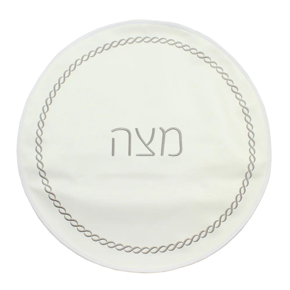 Braided Design Embroidered Matzah Cover - Elegant Linen