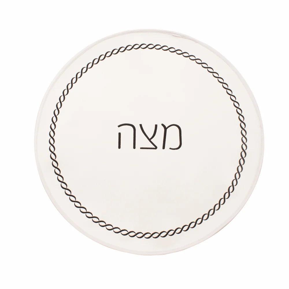 Braided Design Embroidered Matzah Cover - Elegant Linen