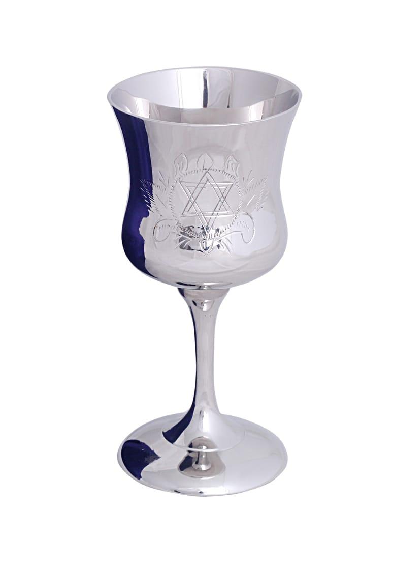 Brass Kiddush Cup Polished With Star of David Engraved - Elegant Linen