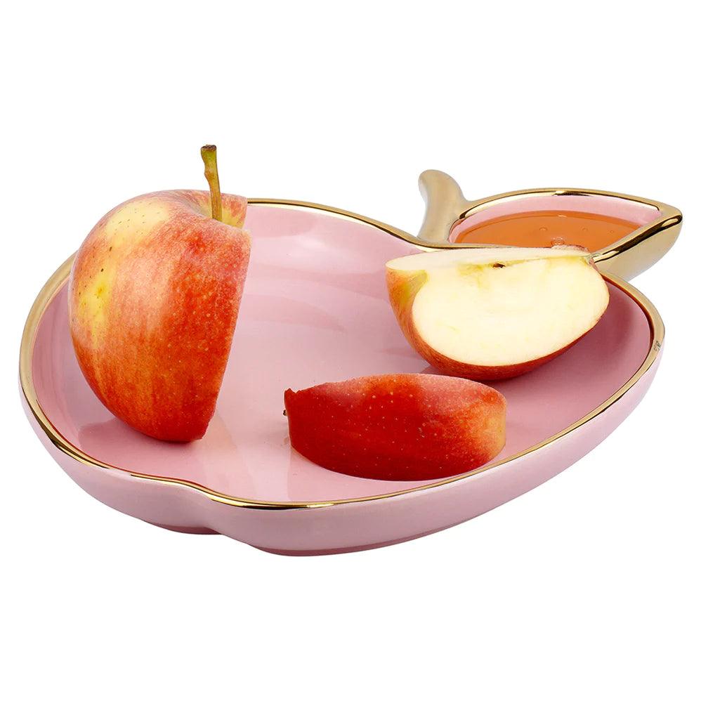 Ceramic Apple Shaped Dish with Gold Trim - Elegant Linen