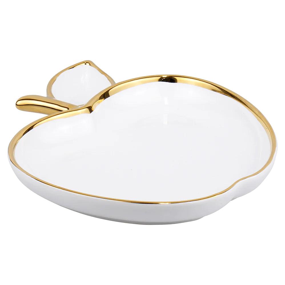 Ceramic Apple Shaped Dish with Gold Trim - Elegant Linen