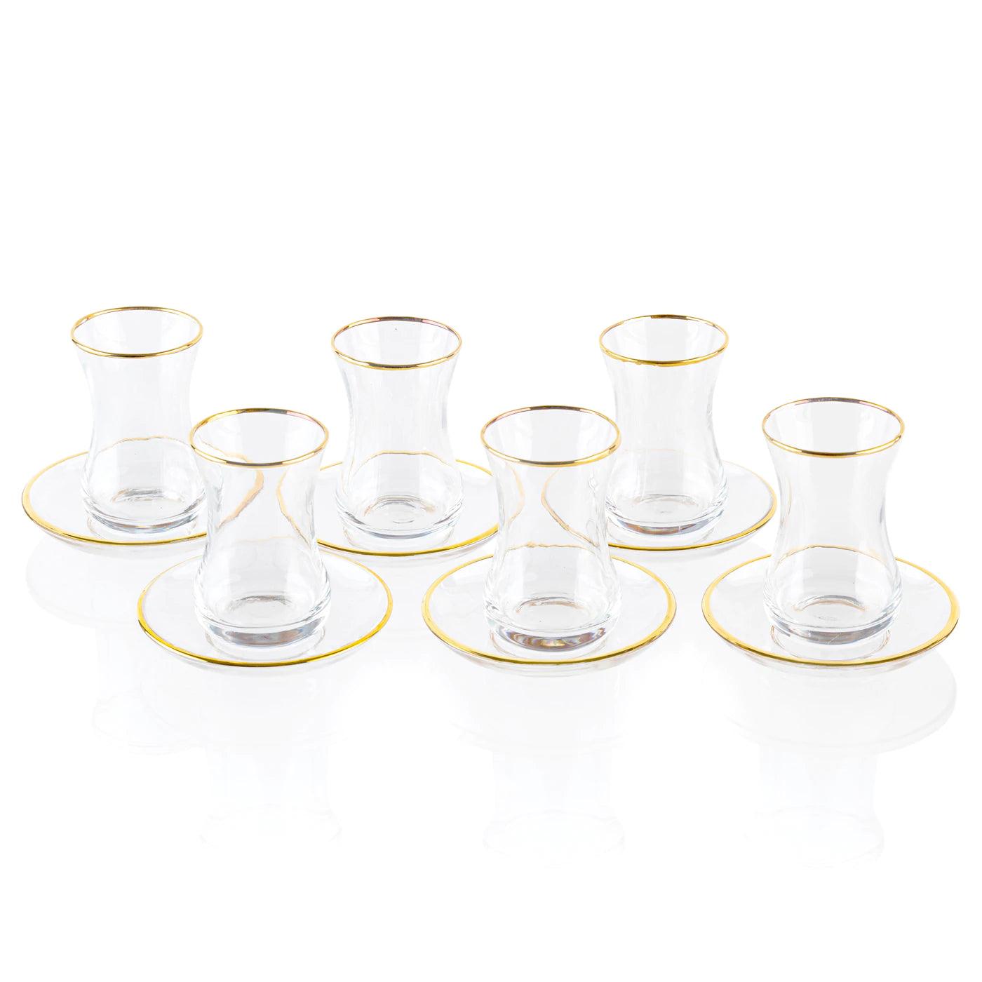 Modern Glass Cups & Saucers With Silver Rim Set Of 6