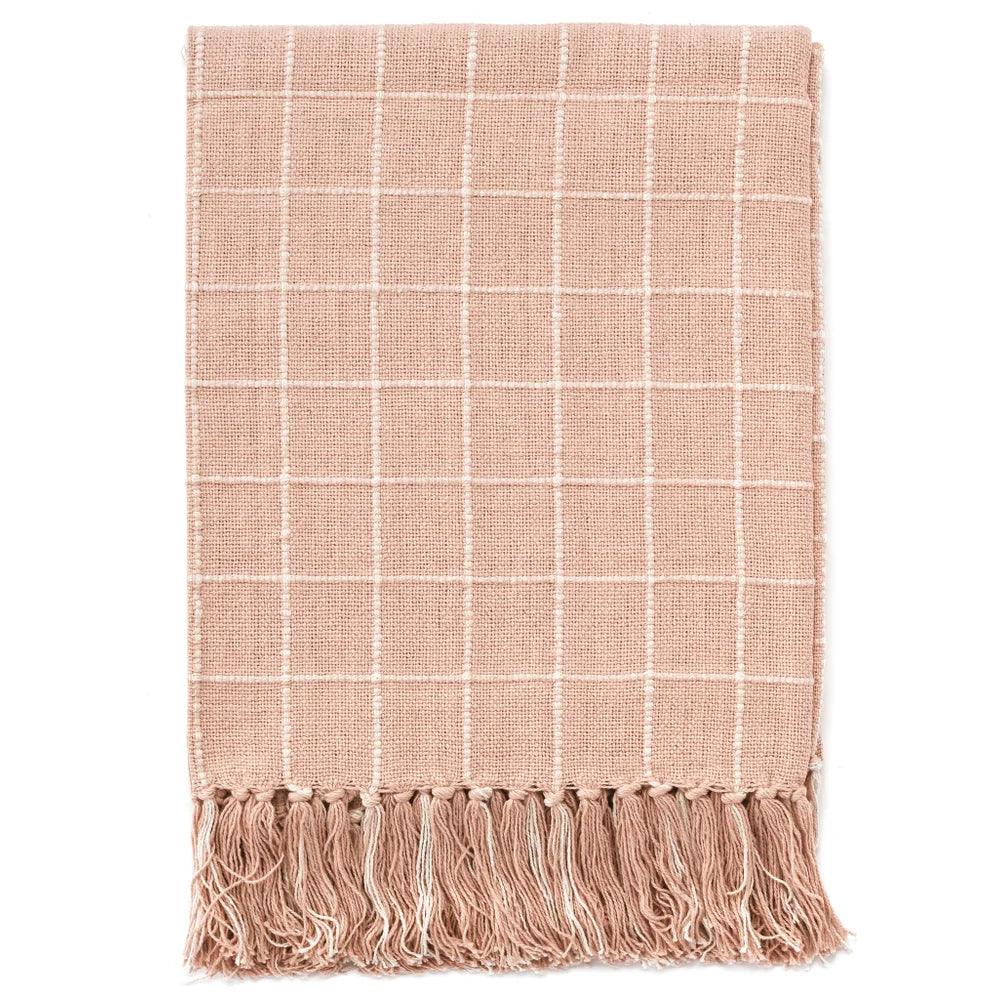 Cordova Checked Cotton Throw Dusty Pink - Elegant Linen