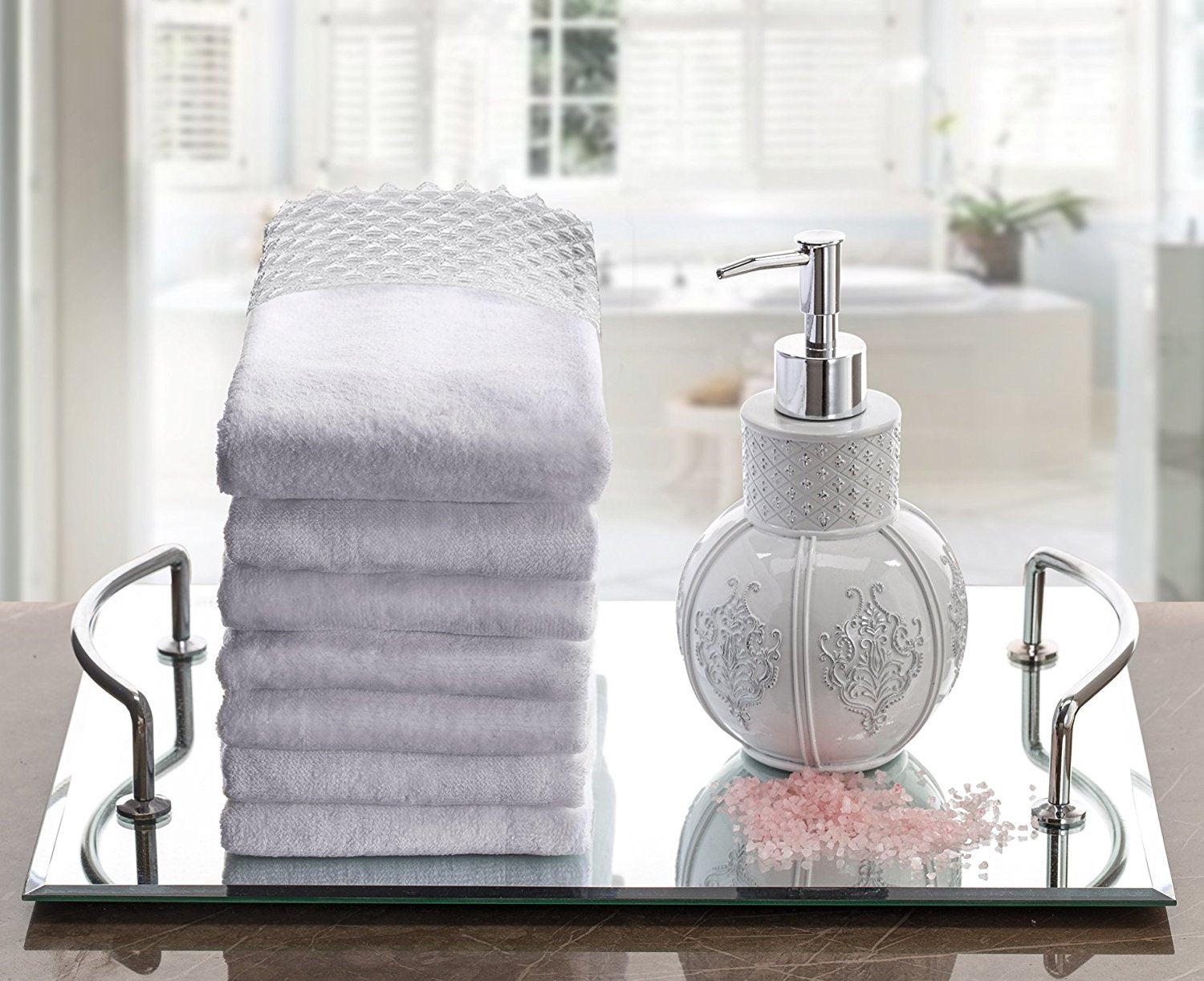 Creative Scents Cotton Velour Fingertip White Towel With White Lace (set of 4)