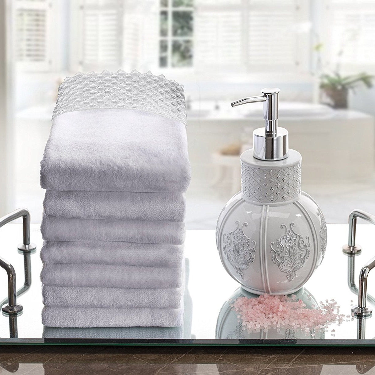 Creative Scents Cotton Velour Fingertip White Towel With White Lace (set of 4)