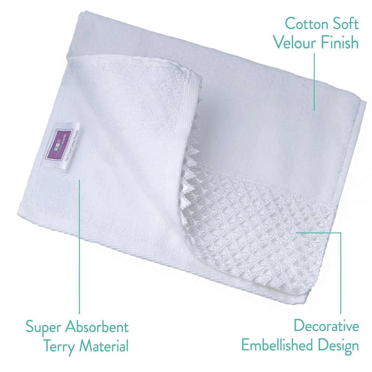 Creative Scents Cotton Velour Fingertip White Towel With White Lace (set of 4)