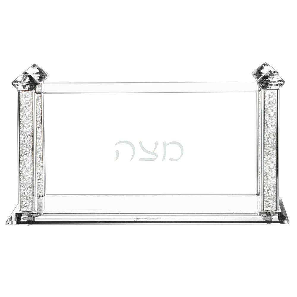 Crystal Square Matzah Box with Decorative Gemstones - Elegant Linen