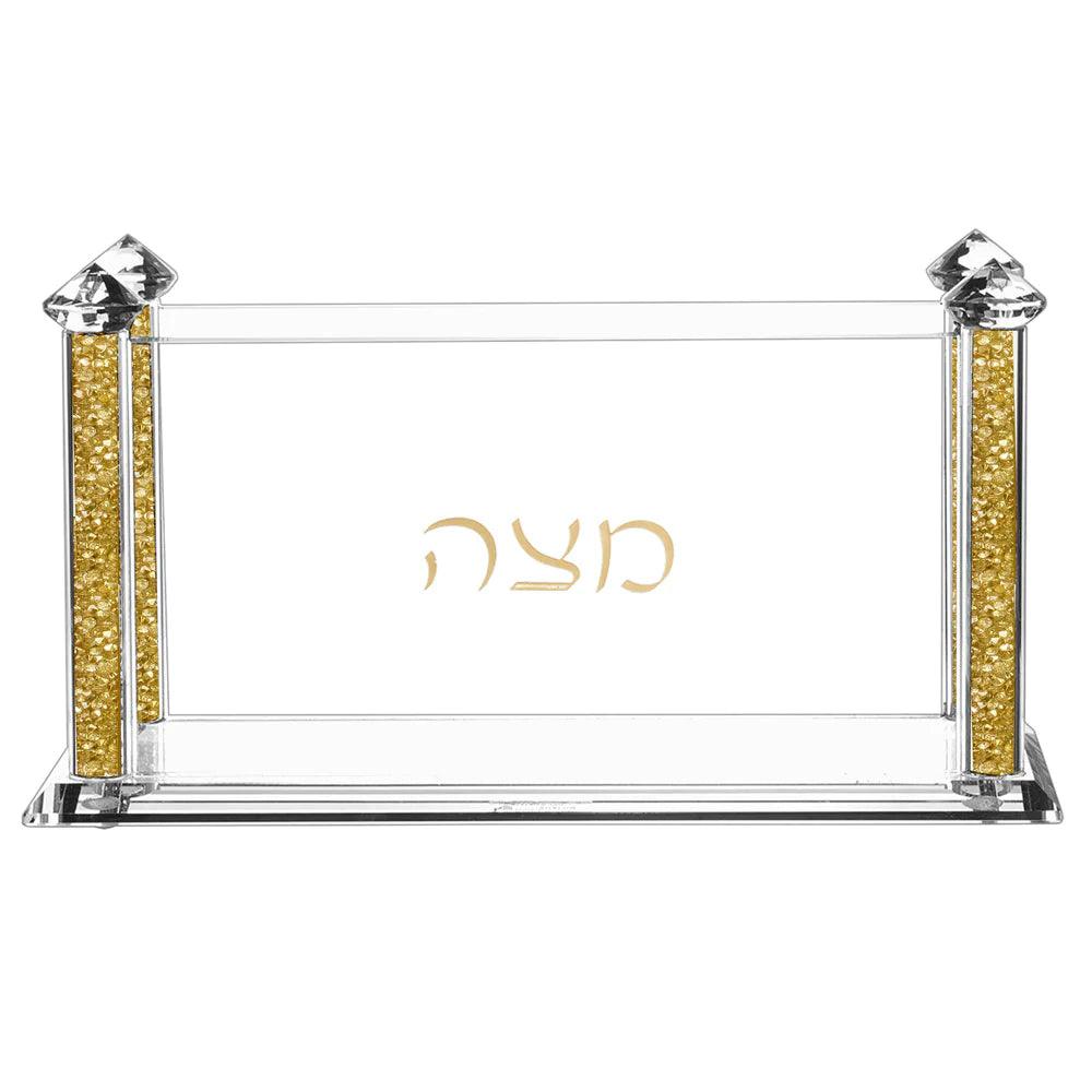 Crystal Square Matzah Box with Decorative Gemstones - Elegant Linen