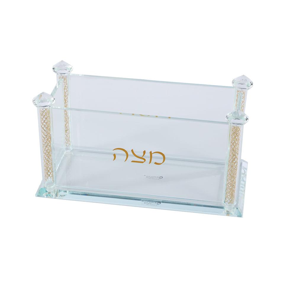Crystal Square Matzah Box with Net Diamond Design - Elegant Linen