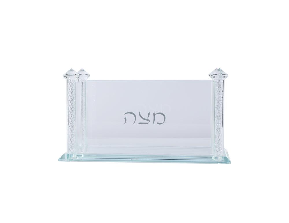 Crystal Square Matzah Box with Net Diamond Design - Elegant Linen