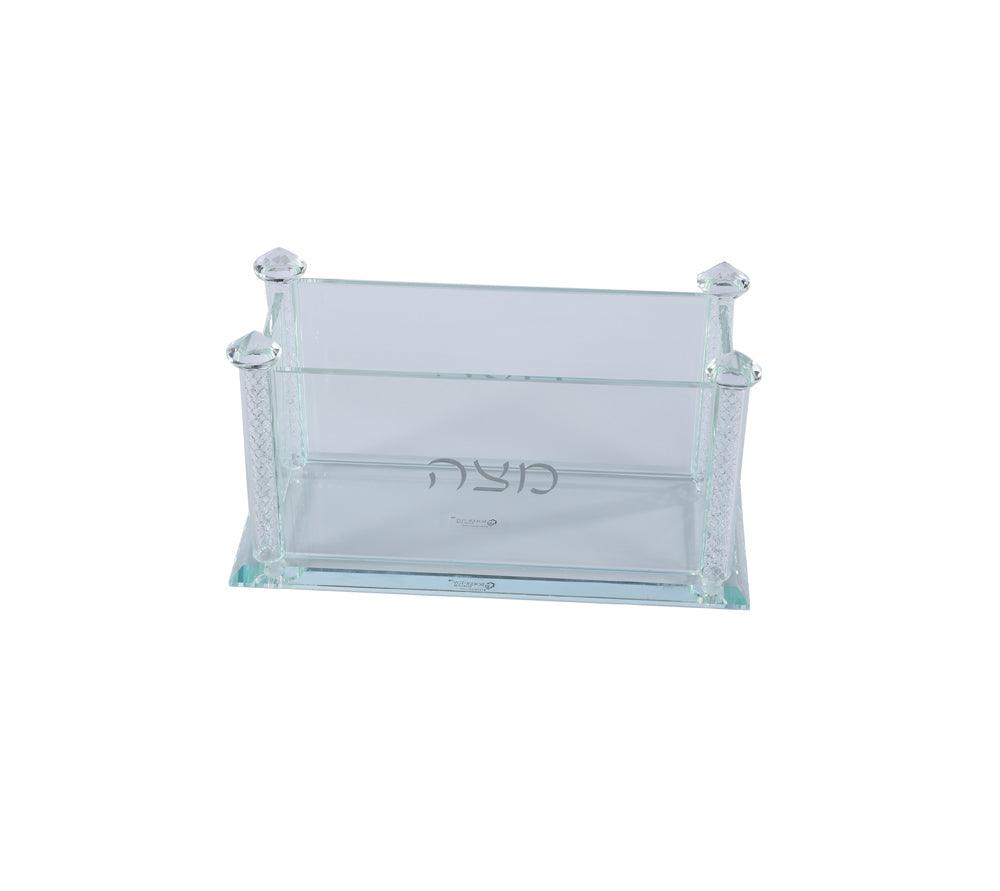 Crystal Square Matzah Box with Net Diamond Design - Elegant Linen