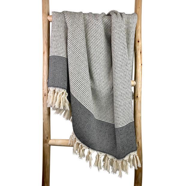 Diamond Stripe Turkish Throw - Elegant Linen