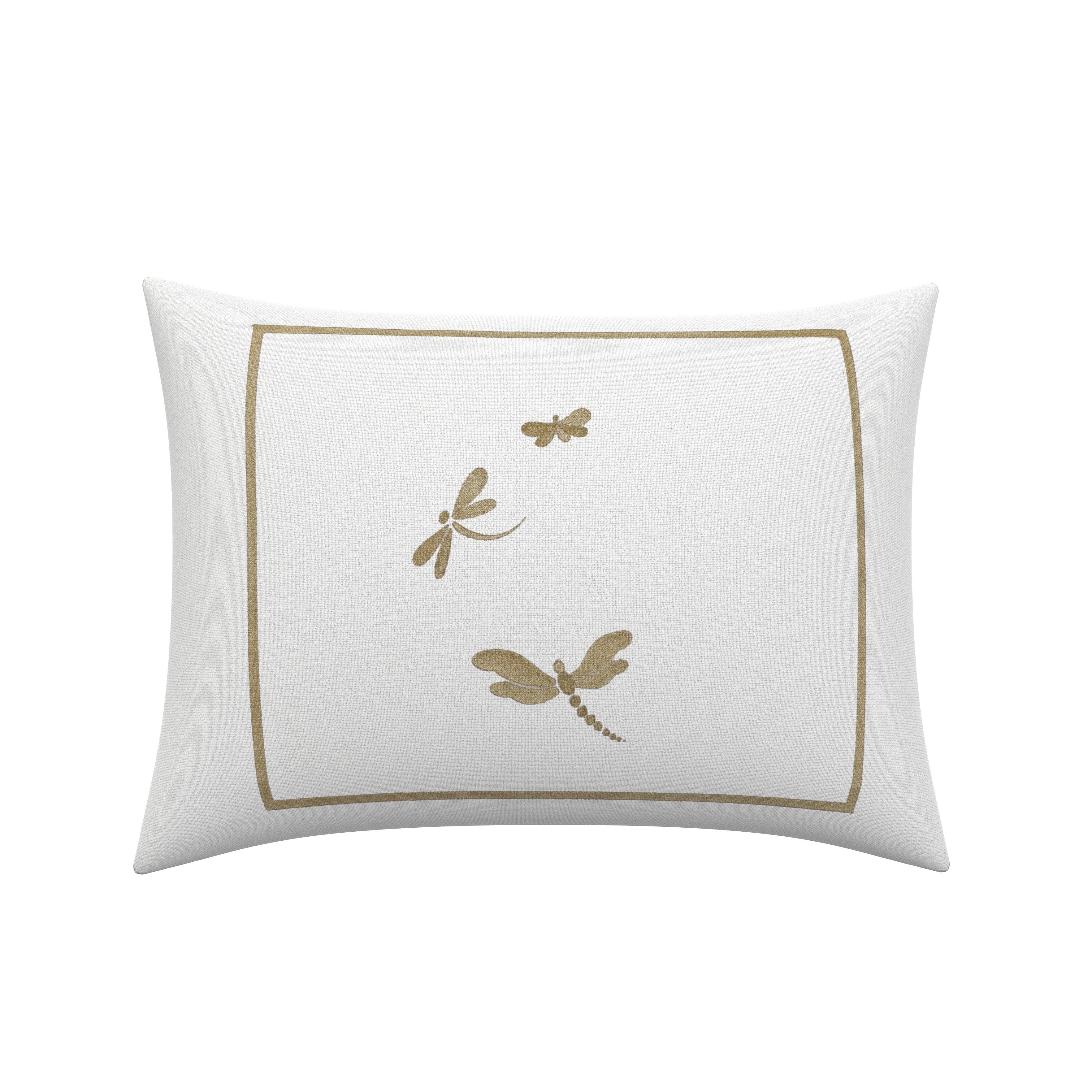 Embroidered Dragonfly Throw Pillow - Elegant Linen