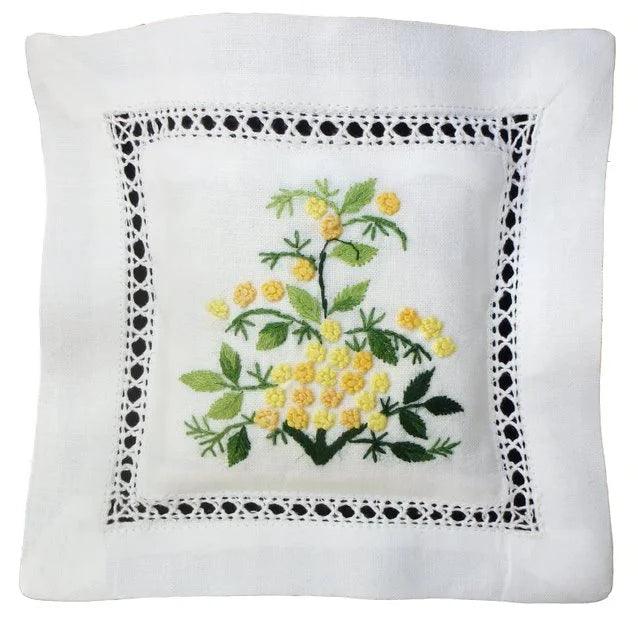 Embroidered Lavender Sachet - Elegant Linen