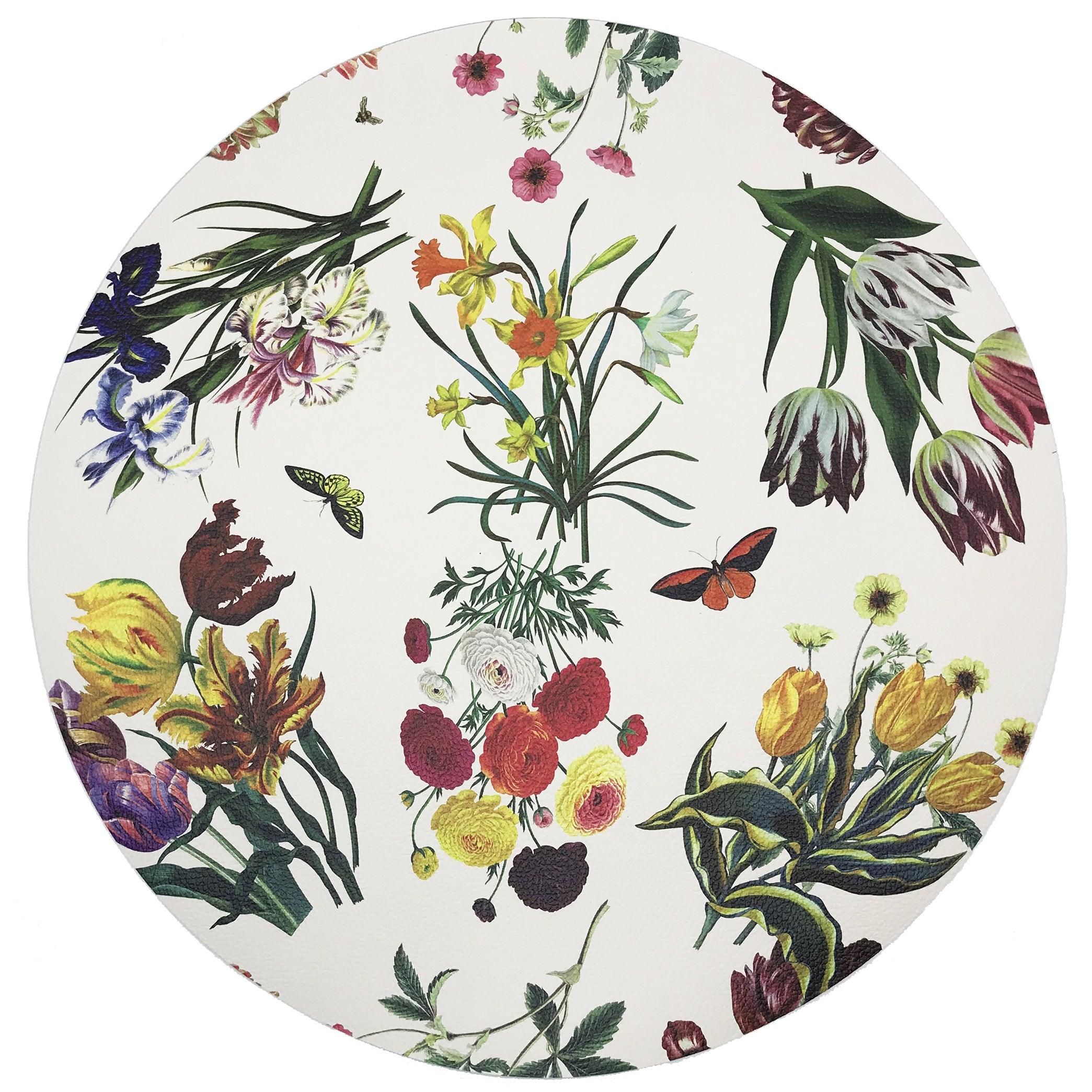 Flora Fauna White 16" Round Pebble Placemat - Elegant Linen