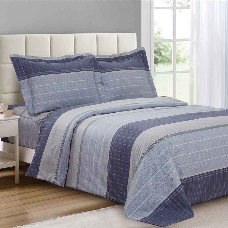 French Blue Stripe 6 Piece Bedding Set - Elegant Linen