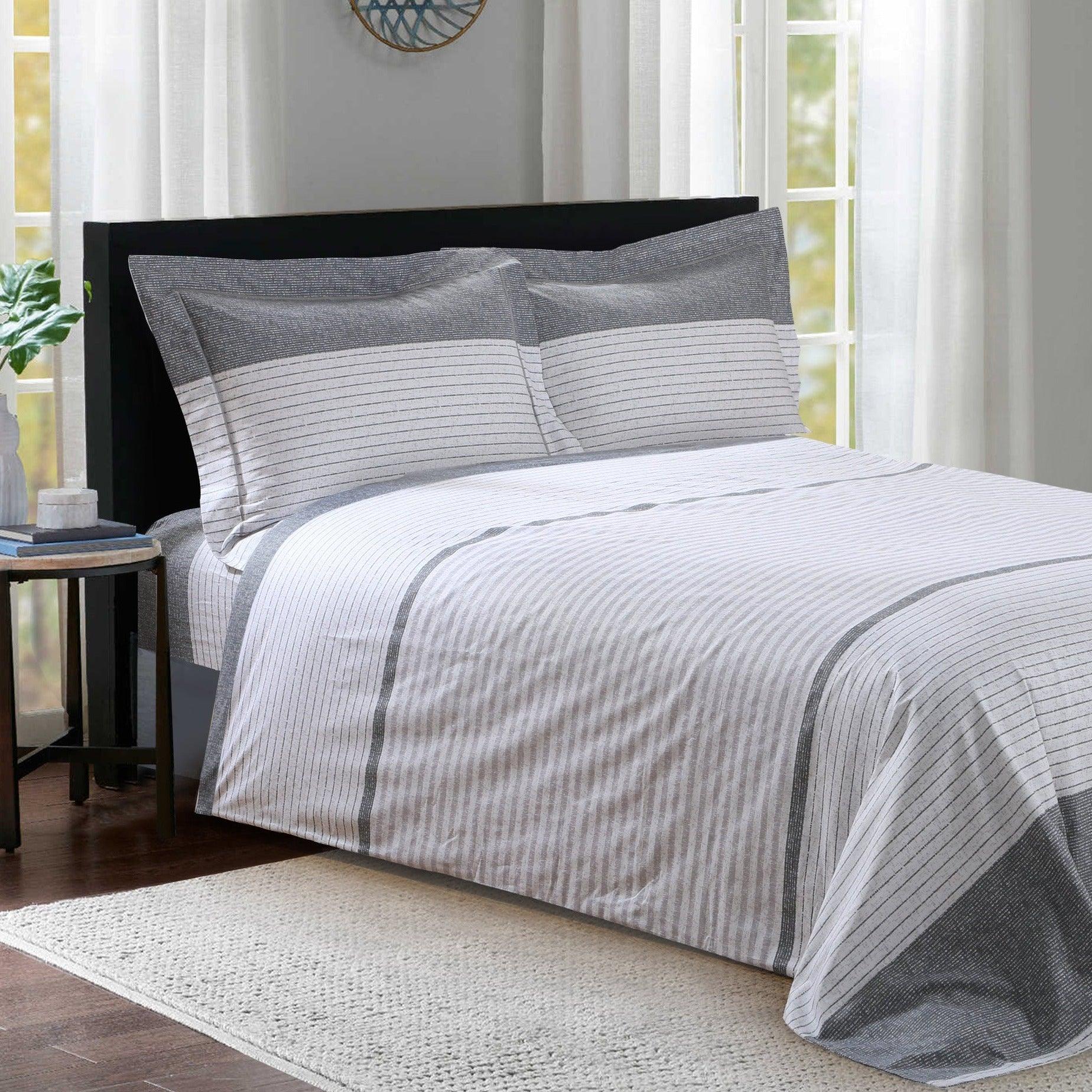 French Moon Stripe 6 Piece Bedding Set - Elegant Linen