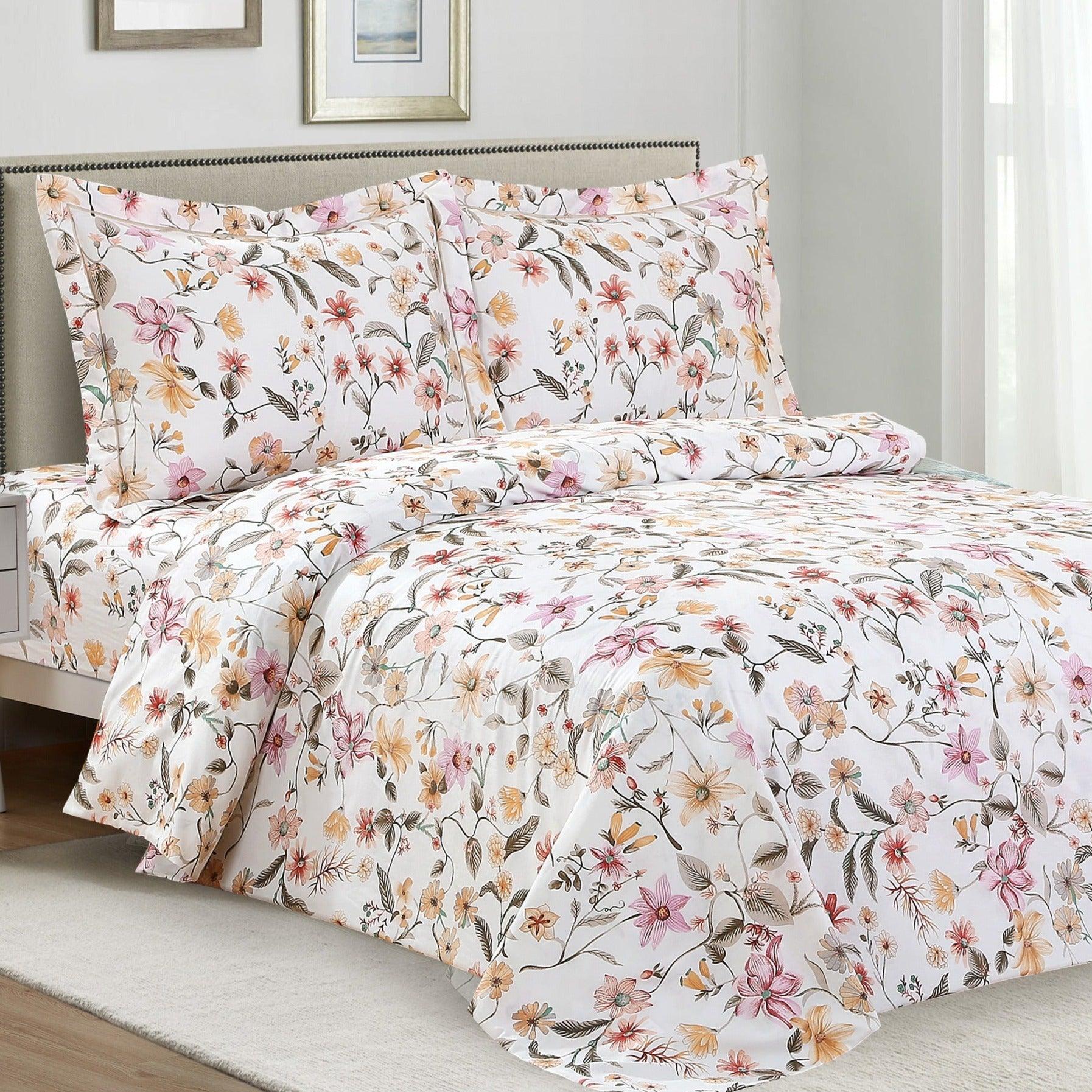 French White Bloom 6 Piece Bedding Set - Elegant Linen