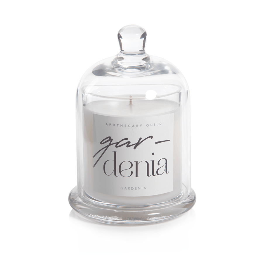 Gardenia Apothecary Guild Scented Candle Jar with Glass Dome - Elegant Linen