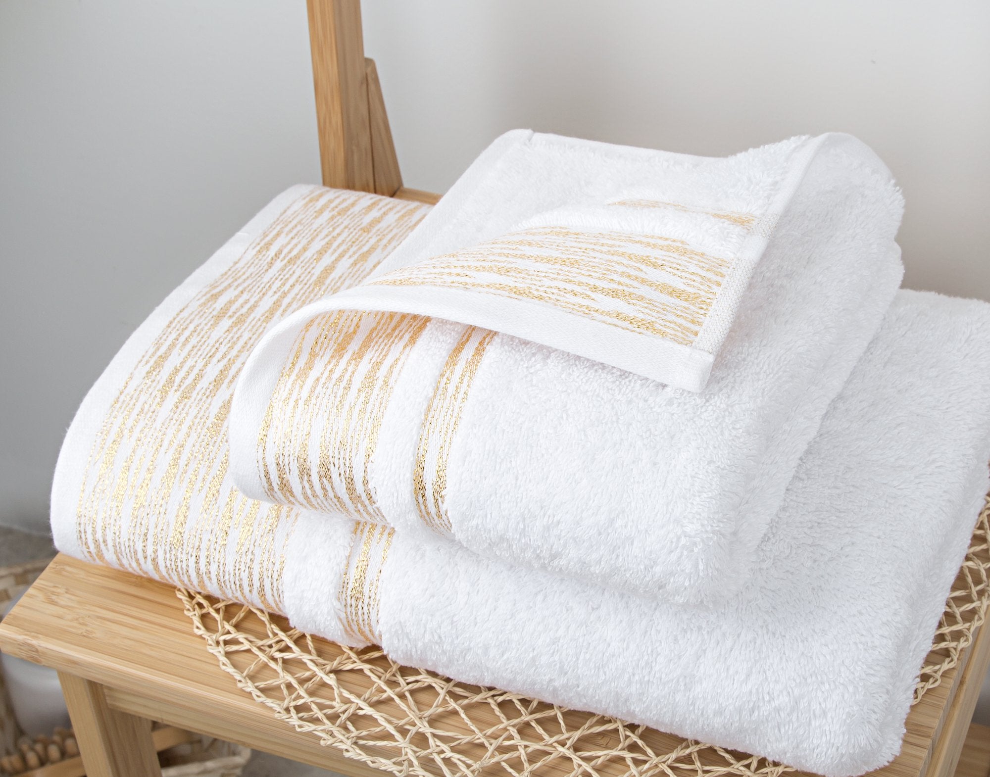 Elegant Linen Gilt Chevron Bath and Hand Towel