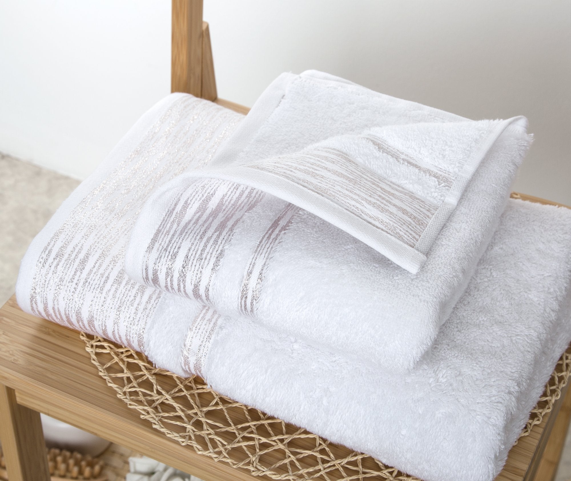 Elegant Linen Gilt Chevron Bath and Hand Towel