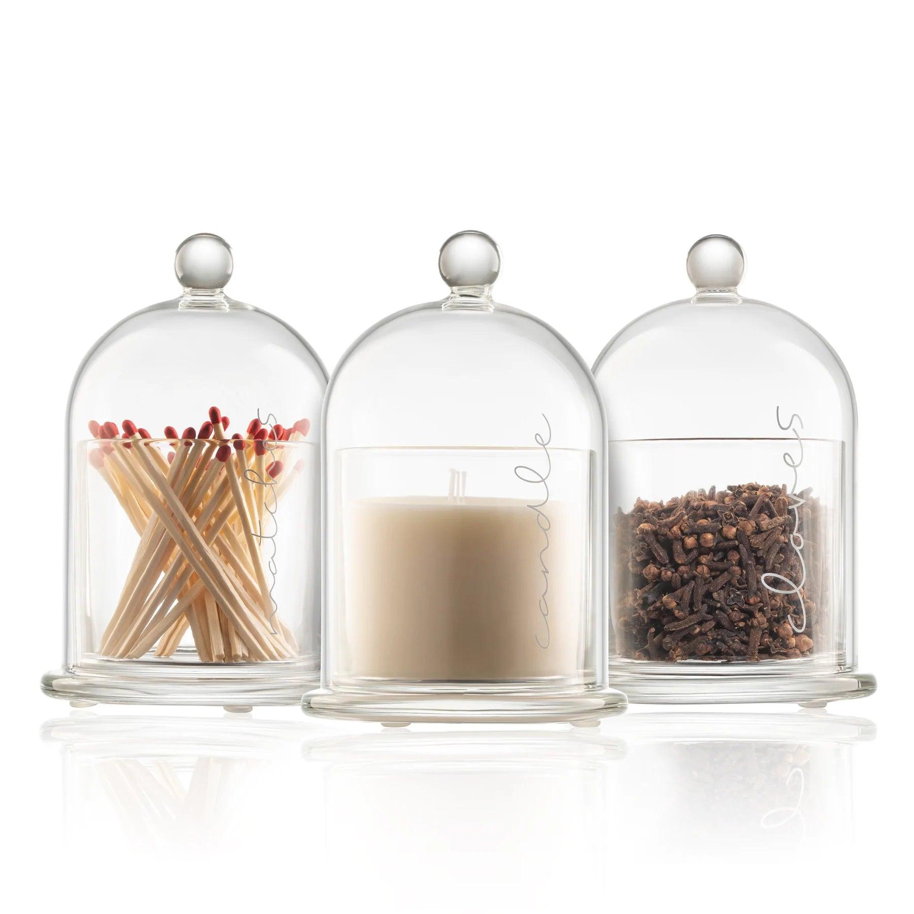 Glass Cloche Havdalah Set - Elegant Linen