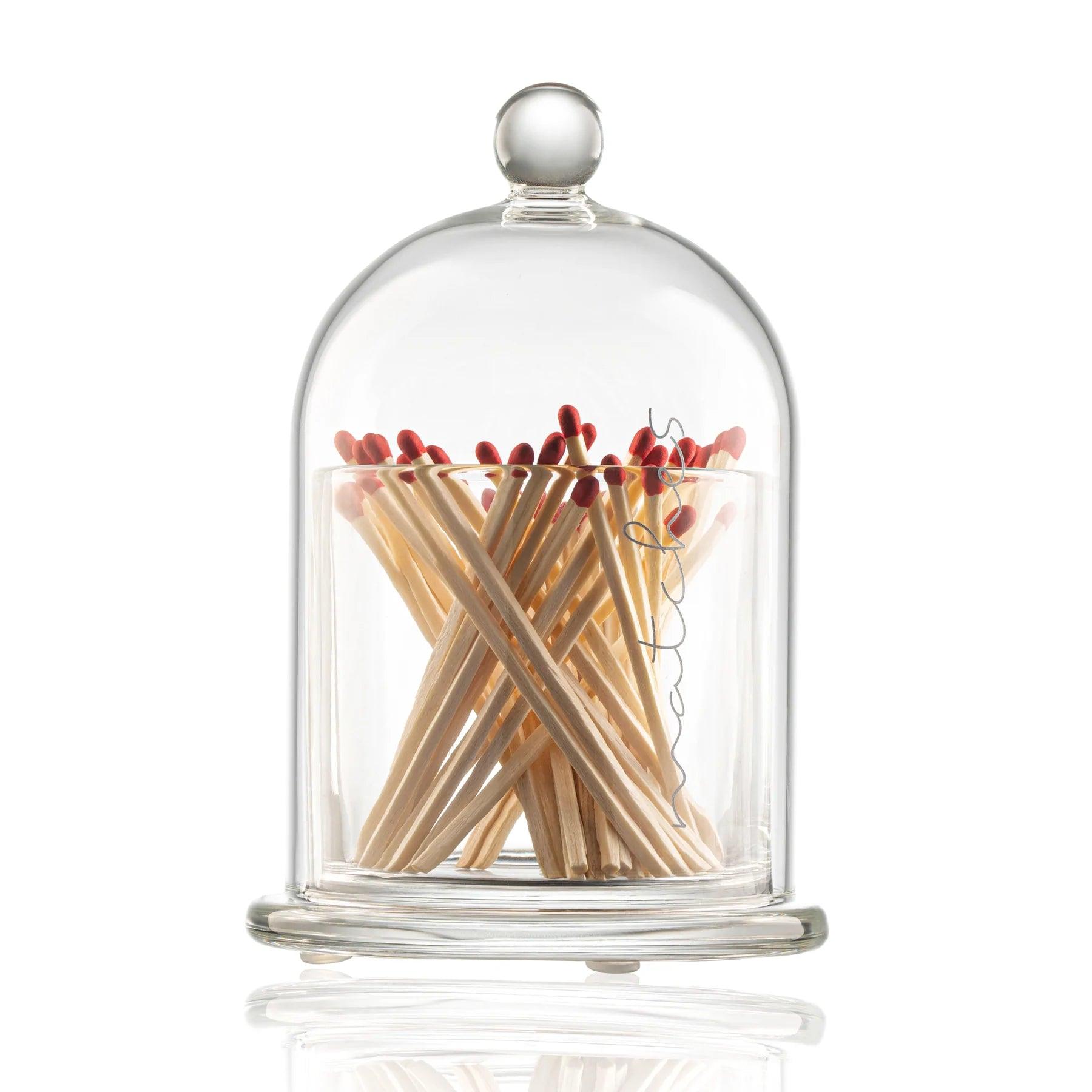 Glass Cloche Match Holder - Elegant Linen