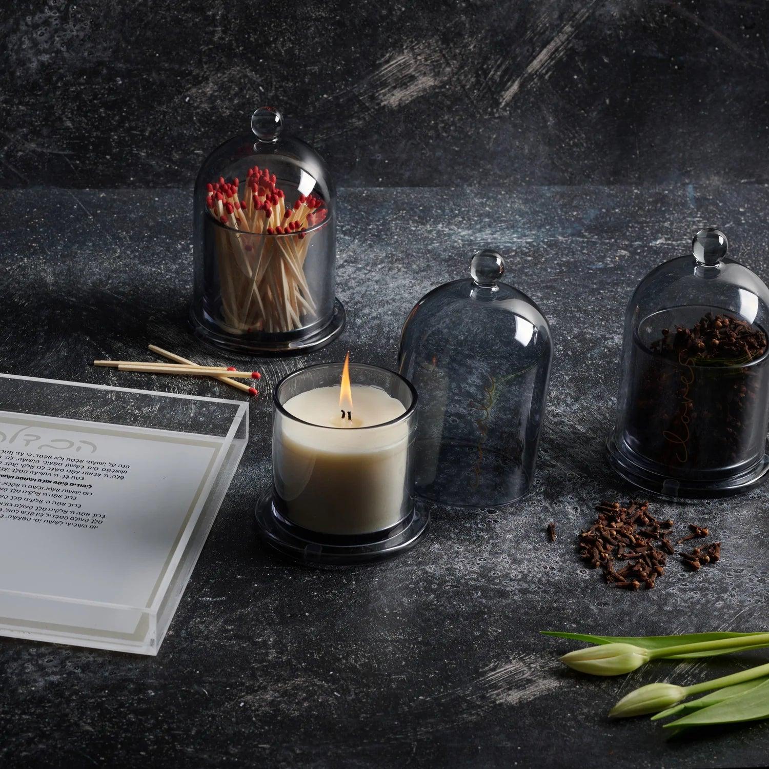 Glass Cloche Match Holder - Elegant Linen