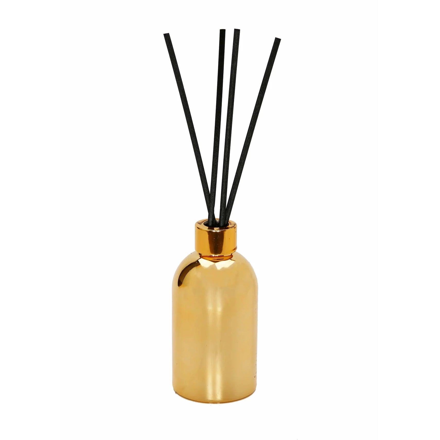 Gold Bottle Diffuser With Gold Cap/White Flower, "English Pear & Freesia" Scent - Elegant Linen