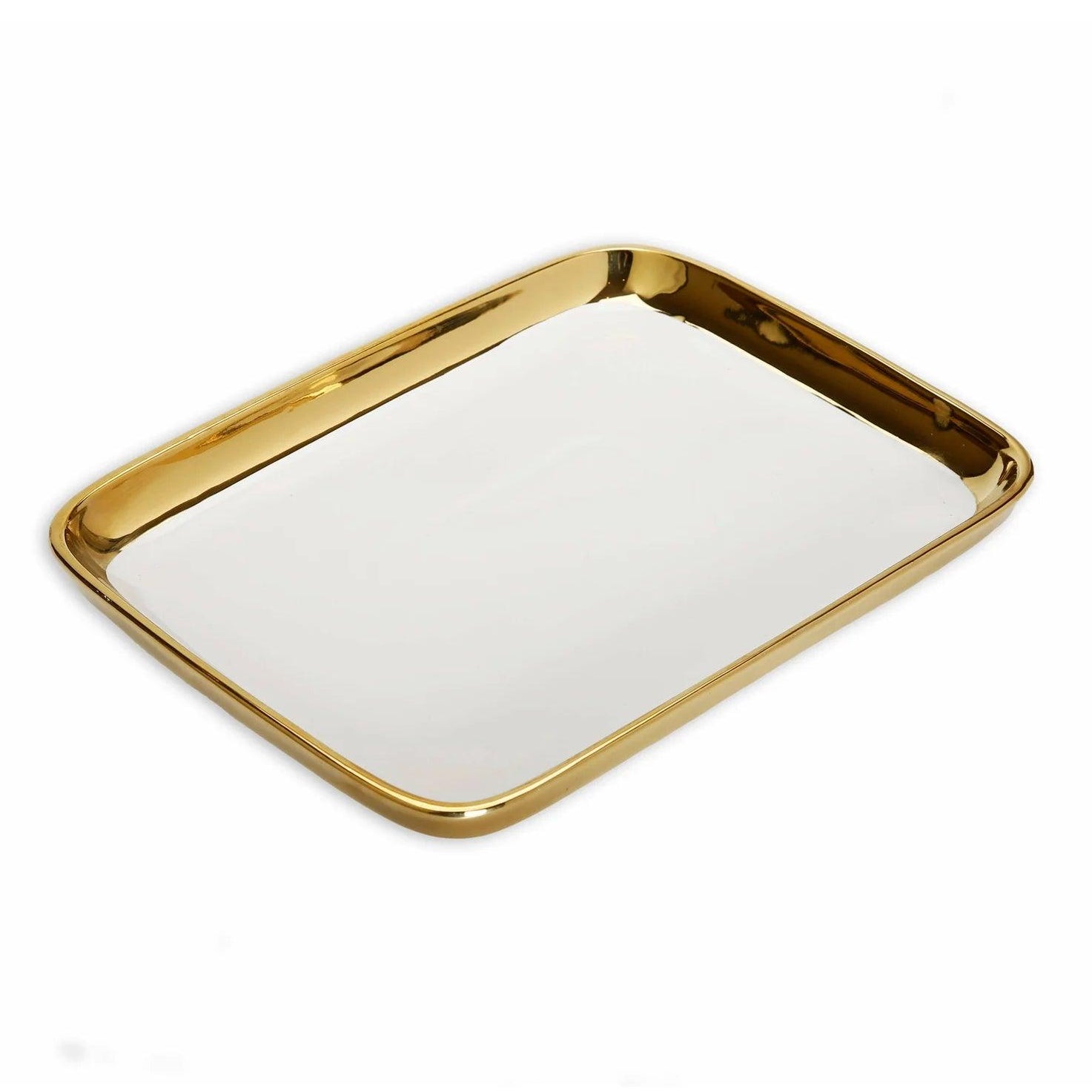 Gold Edged White Oblong Tray - Elegant Linen