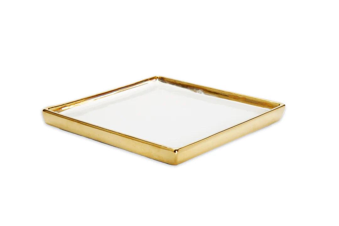 Gold Edged White Square Tray - Elegant Linen