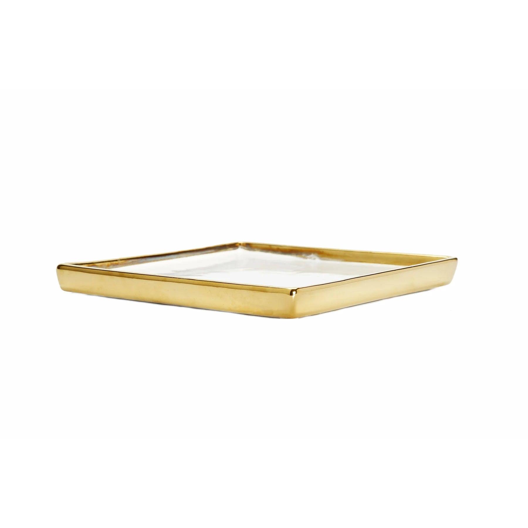 Gold Edged White Square Tray - Elegant Linen