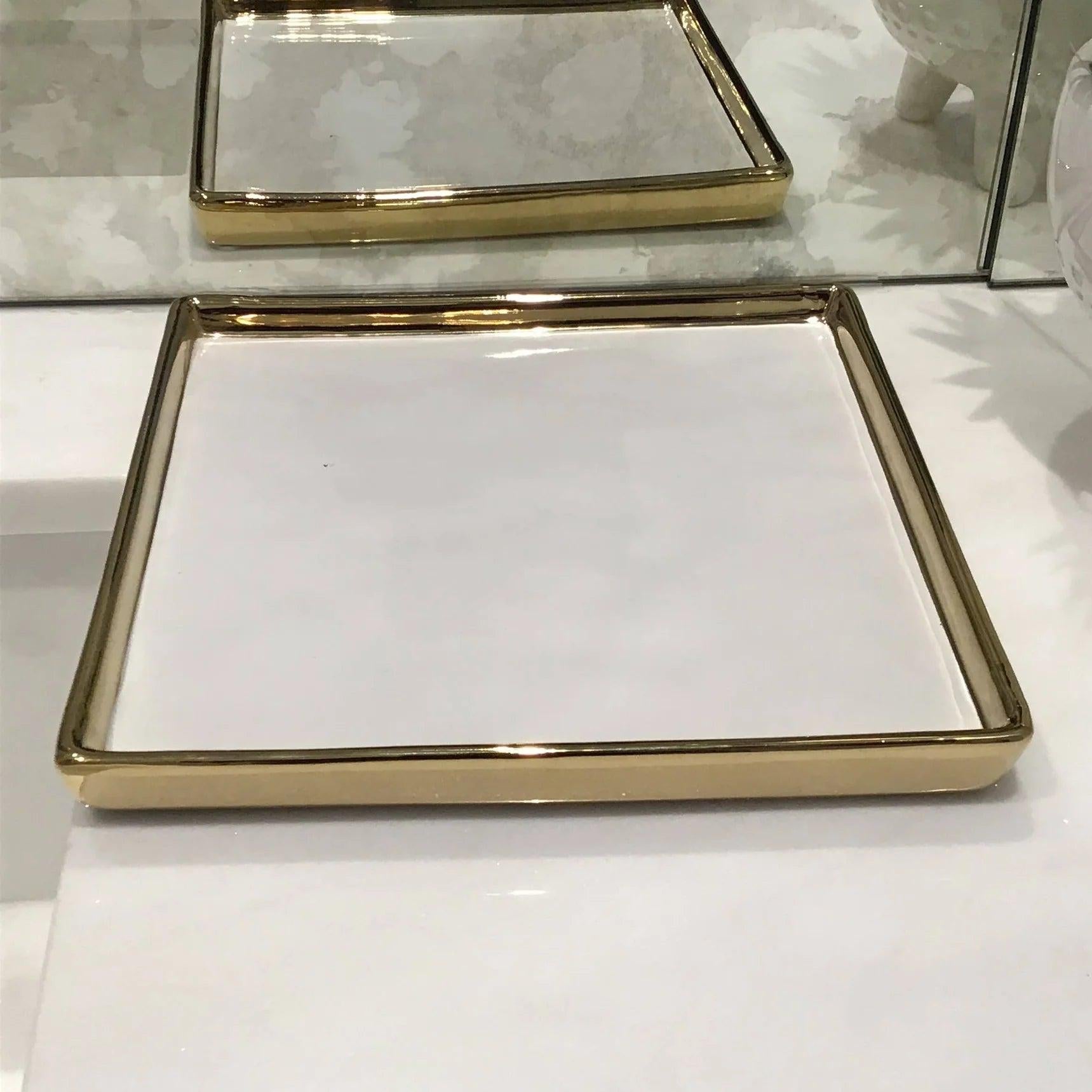 Gold Edged White Square Tray - Elegant Linen
