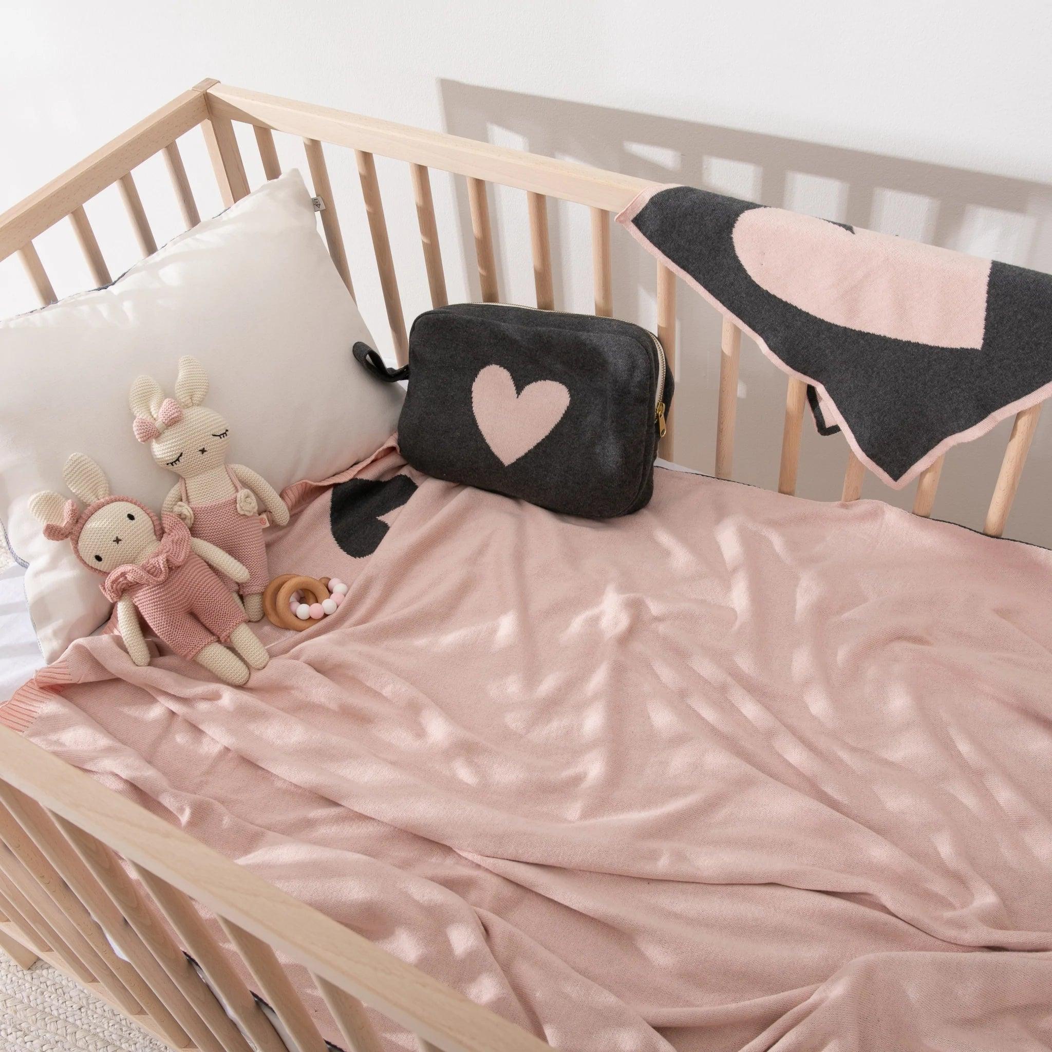 Heart Dark grey/Baby pink Travel Set - Elegant Linen