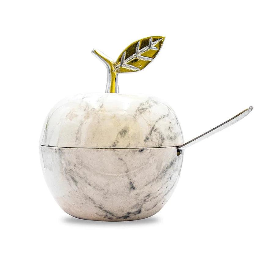 Honey Dish Enamel White Marble - Elegant Linen