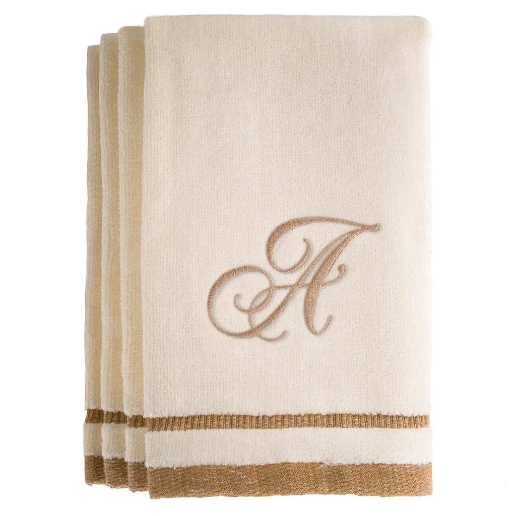 Ivory Monogrammed Towel - Golden Brown Embroidered - Elegant Linen