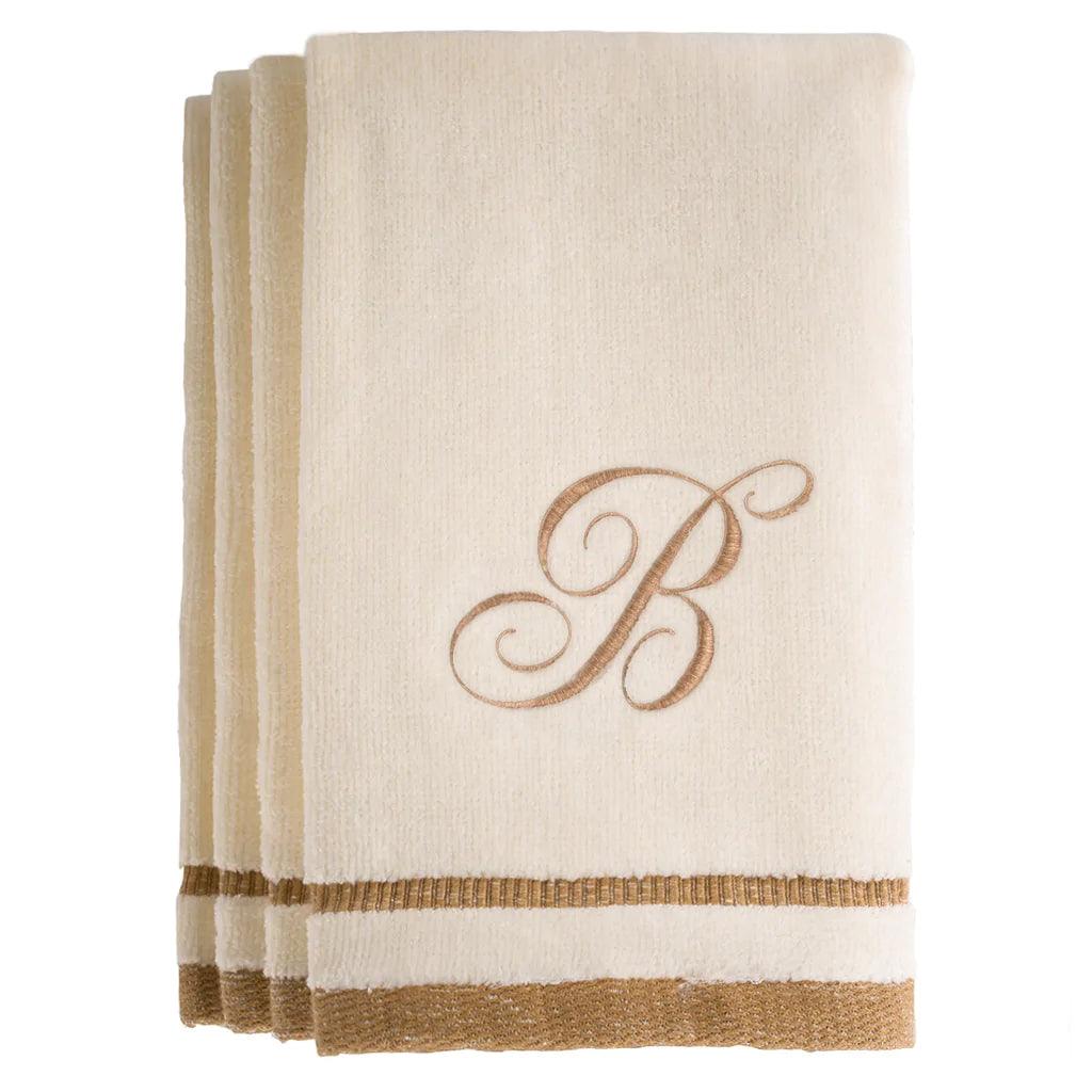 Ivory Monogrammed Towel - Golden Brown Embroidered - Elegant Linen